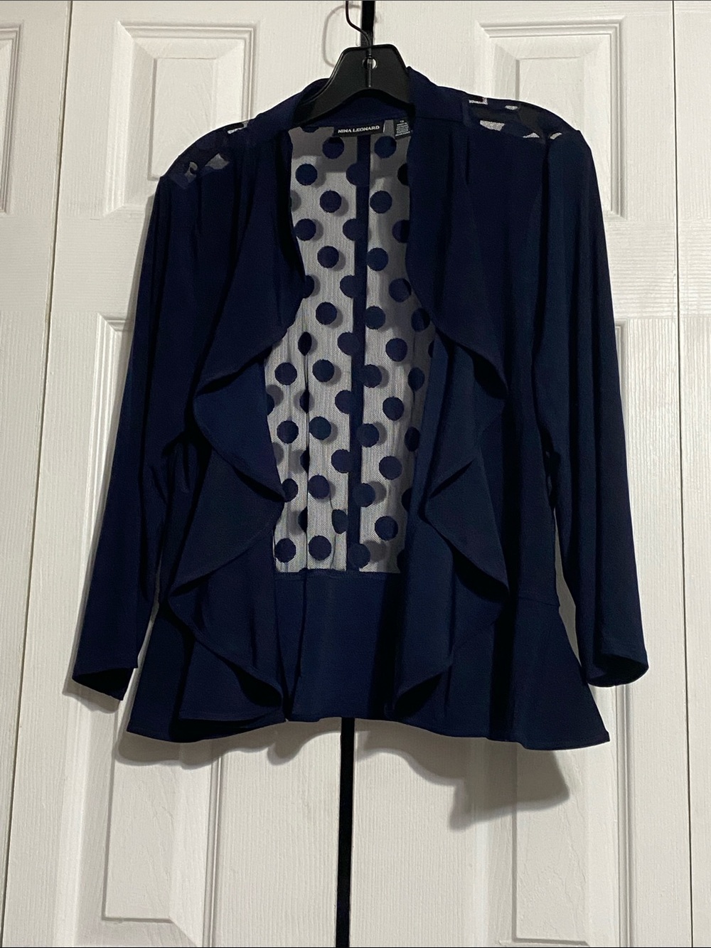 Nina Leonard lightweight stretch navy blue peplum open cardigan jacket top 1X